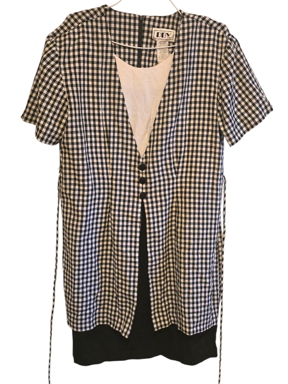 Vintage 90s DBY Ltd. Black and White Gingham Short-Sleeve Dress